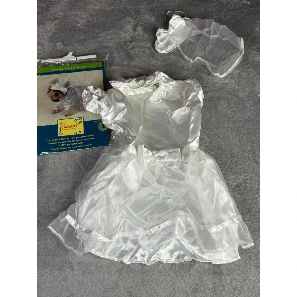 Canine Wedding Dress with Veil Pet Large White‎ Satin Dog Bridal Gown NEW